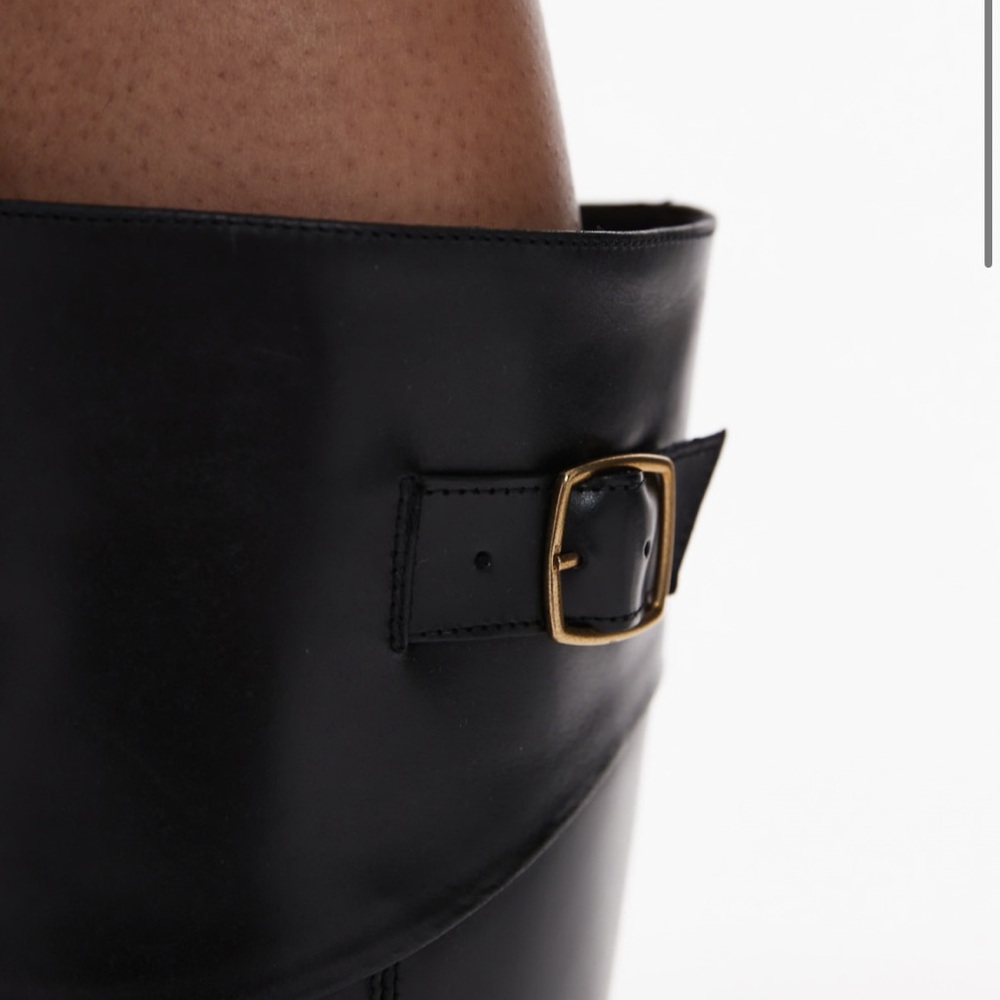 Mango Black Leather Tall Riding Boots with Buckle, new with tags - Picture 9 of 12